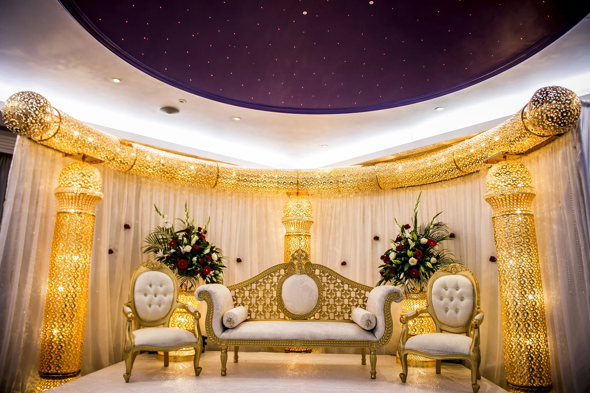 Gold wedding stage and seating